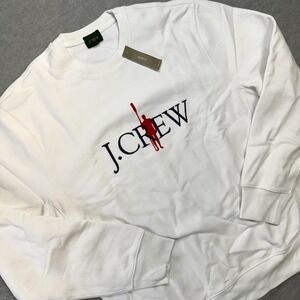 J Crew Sweatshirt Mens Large White Heritage Oarsman Graphic 14 Oz Fleece NEW